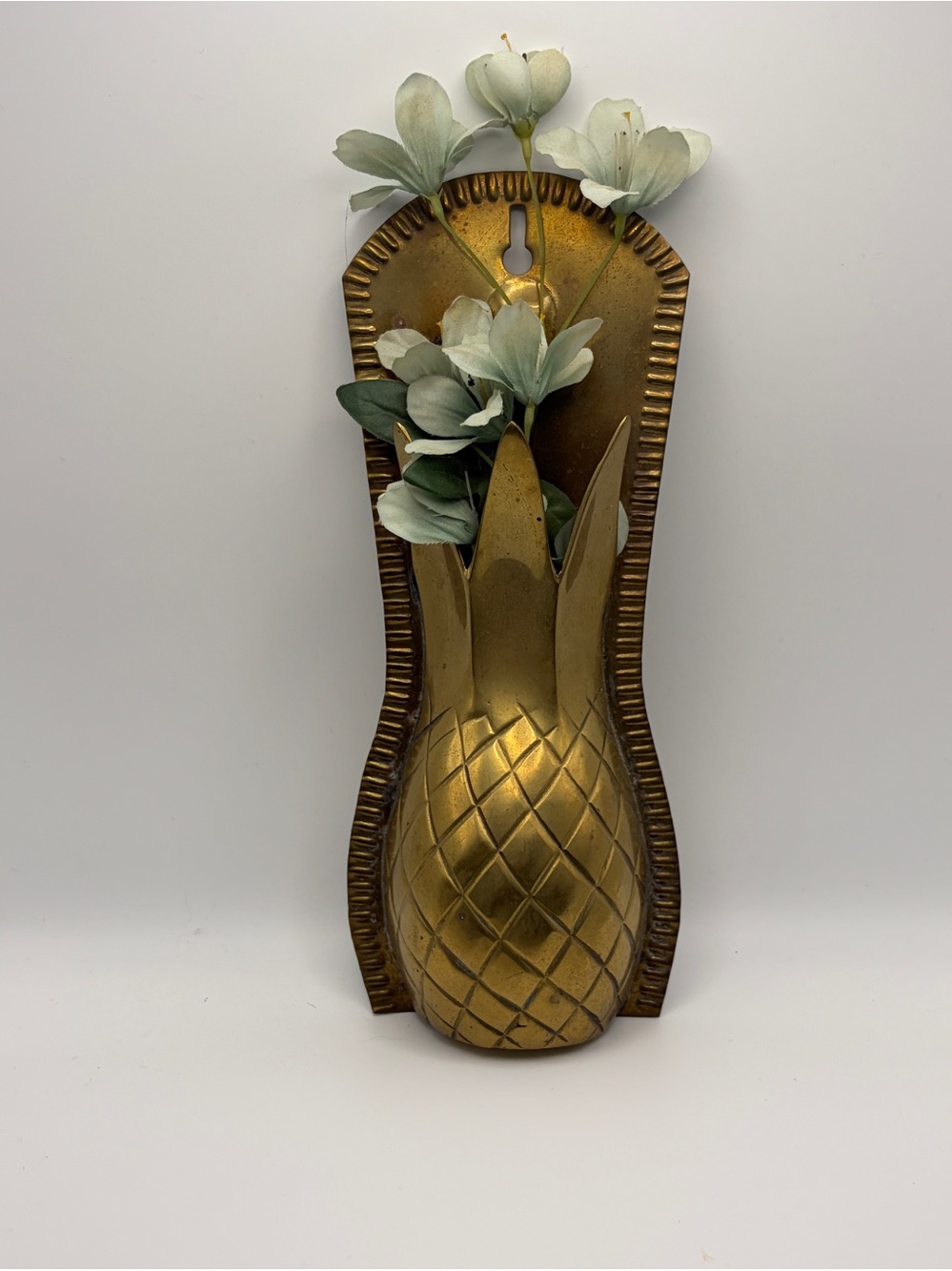 Brass Ornate Decorative Pineapple Wall Pocket Sconce Vintage 10”